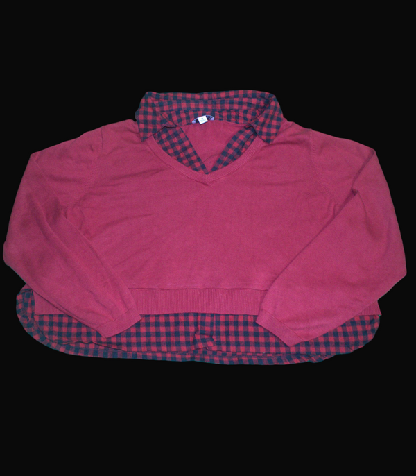 Custom Cropped Red Sweater with flannel and Signature lakeside artwork