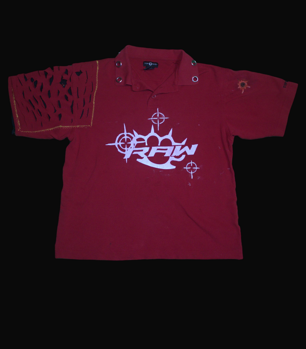 Custom red Short sleeved distresed arm polo