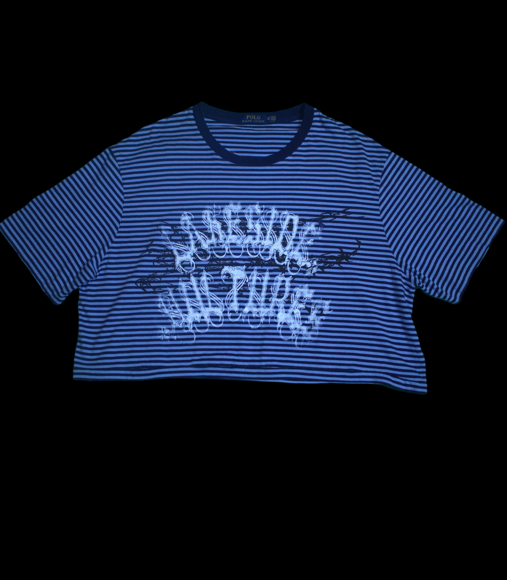 Custom Cropped short sleeve blue shirt