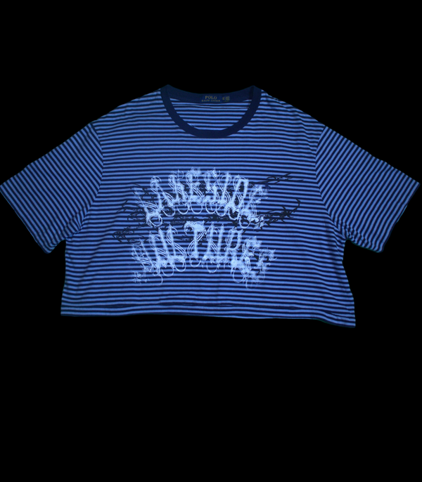 Custom Cropped short sleeve blue shirt