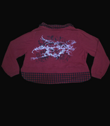 Custom Cropped Red Sweater with flannel and  Signature lakeside artwork