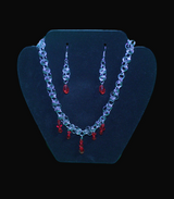handcrafted chain mail  Necklace and matching earrings  with ruby glass stones