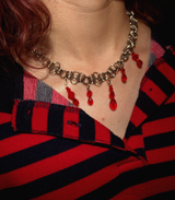 handcrafted chain mail  Necklace and matching earrings  with ruby glass stones