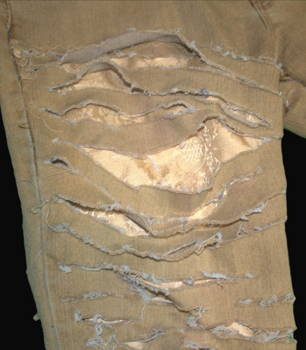 Custom beige tattered jeans