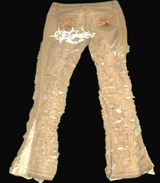 Custom beige tattered jeans