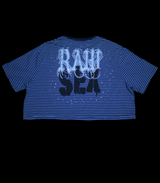 Custom Cropped  short sleeve blue shirt