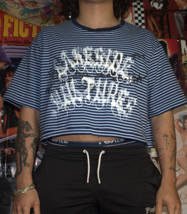 Custom Cropped  short sleeve blue shirt
