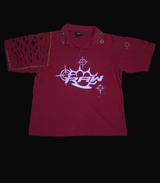 Custom red Short sleeved distresed arm polo