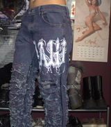 Custom lavender hand tattered jeans